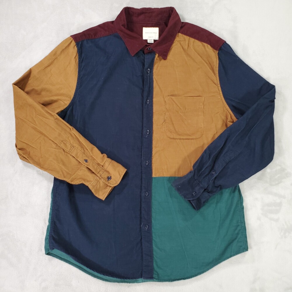 American Eagle Corduroy Shirt Men XL Classic Fit Colorblock Multicolor 90s Retro